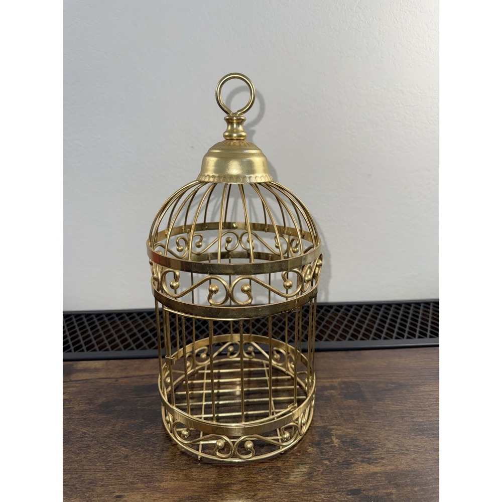 Decorative VTG Style Golden Metal Bird Cage 13" Hang Or Tabletop Granny Cottage